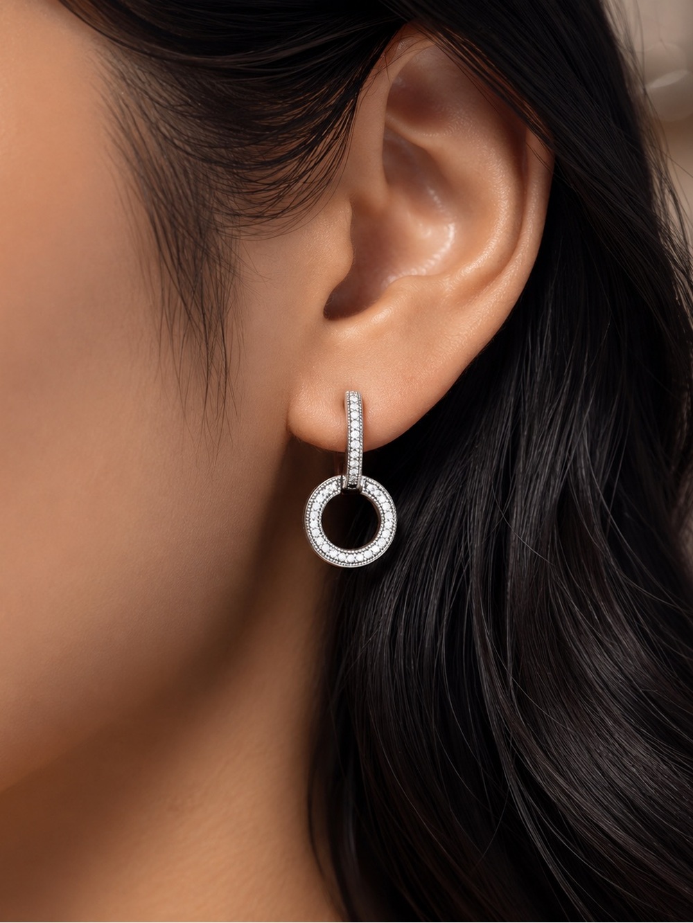 Sparkling Double Hoop Earrings - Picture 3 of 12